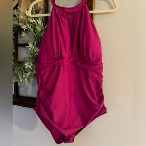 Magenta Mesh Size Large One Piece Bathing Suit